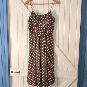 Polka Dot Brown Midi Dress with Spaghetti Straps